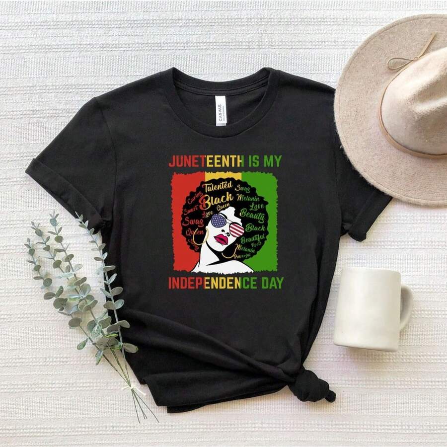 Juneteenth Is My Independence Day Shirt, African American Women T-Shirt, Juneteenth Freedom Since 18 - màu đen - Xem 1