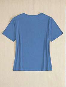 Camiseta de manga corta ajustada casual para mujer - Azul 2 - Ver 2