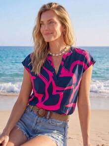 Camisas de mujer de moda simple, casual, diaria, para vacaciones y atuendo de playa - Multicolor - Ver 4