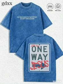 Jesus Tee God Has A Plan Graphic Tee Double-Sided Print Washed T-Shirt Holiday Gifts Y2K Men's Graphic Tees, Street - Style Vintage Washed T - Shirts, 230G Cotton T - Shirts, 100% Pure Cotton, Unisex Graphic Tees Halloween Back To School ShirtsNew Casual T-Shirts For Men And Women - Xanh 2 - Xem 1