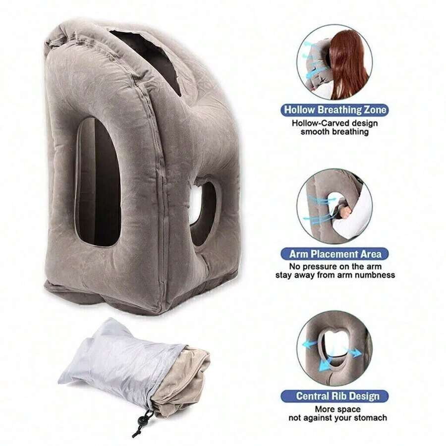 Inflatable Air Cushion Travel Pillow Airplane Office Nap Rest Head Neck Chin New - Grey - View 1