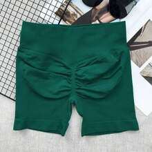 Pantalones cortos de yoga sin costuras de cintura alta para mujer - Levantamiento de glúteos elástico, adecuado para correr, fitness y actividades al aire libre| Apariencia de moda| Tela elástica de verano - Verde fresco - Ver 10