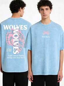 2026Darc Wolf Print Vintage Washed Men's T-Shirt, Perfect For Fitness And Weight Training, Loose Summer Gym T-Shirt, Suitable For Workouts. Loose And Comfortable, Casual And Easy To Wear, High-Quality Wax Printed Cotton Retro Fashion Brand T-Shirt, Men's T-Shirt, Beach Must-Have, Men's Summer T-Shirt, Holiday Gift, Perfect Gift, Valentine's Day Gift Graphic Tees - 淺藍色 - 查看 2