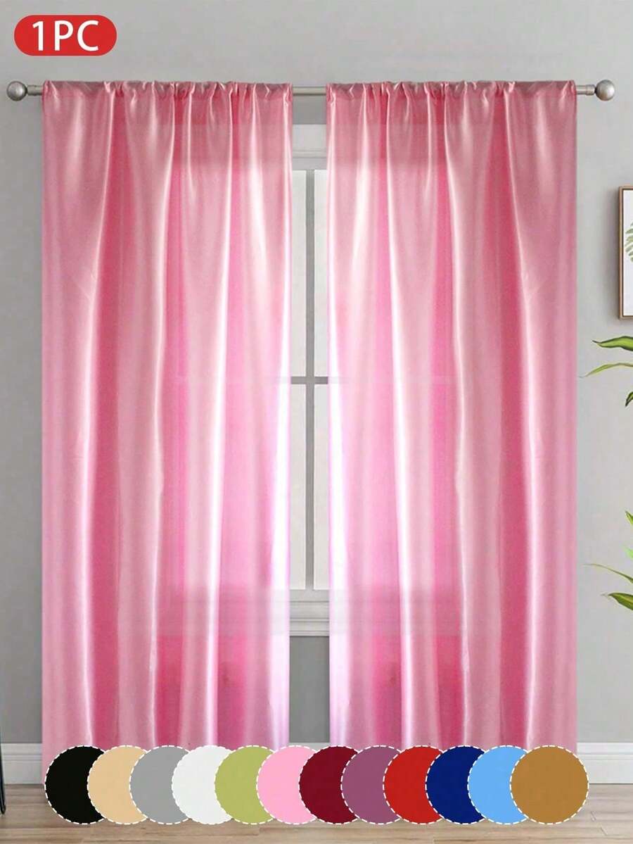 1pc Solid Color Semi-Blackout Curtain, Rod Pocket Design Room Divider Curtain, Suitable For Living Room, Bedroom, Wedding, Party Backdrop Decoration, 70gsm - Multicolor - View 1