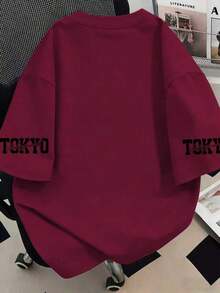Estilo Y2K, estilo moderno, lo más nuevo de 2026, estilo lindo, estilo casual. Camiseta de verano de talla grande con estampado de Tokio, gráfico de coche, ambiente de carreras, estilo urbano. Adecuado para Año Nuevo, días festivos, uso diario, salidas, playa, fiestas, escuela, vacaciones, desplazamientos, etc. Ideal para atuendos de verano 180g (S-XXXL) - Burdeos - Ver 2