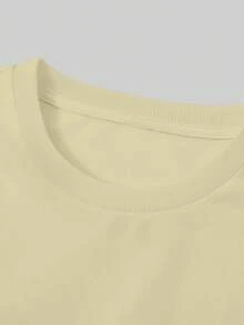 "NEVER ALONE" T-Shirt With Boxing Glove Print, Men's Crew Neck And Loose Fit In Breathable Polyester - 杏 - 查看 3