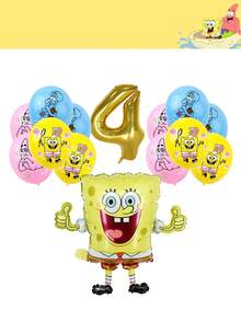 SpongeBob SquarePants Juego de globos para fiesta de cumpleaños y baby shower con temática de Bob Esponja, que incluye globo de lámina, globo dorado con el número 6 y globos de látex con estampados de Patrick y Calamardo, en colores vibrantes amarillo, rosa y azul, para decoraciones festivas, baby showers, reuniones de cumpleaños y eventos temáticos, perfecto para crear una atmósfera lúdica, alegre y memorable para la fiesta. - conjunto decorativo - Ver 14