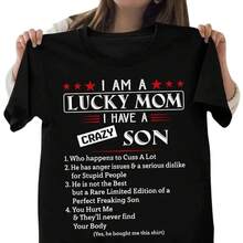 Soy una madre afortunada, tengo un hijo loco - Camiseta, Regalo para el Día de la Madre de parte de su hijo, Camiseta de madre increíble, Camiseta de vida de madre, Regalo de cumpleaños para mujer, Prenda unisex negra para mujer, summervibes - Negro - Ver 6