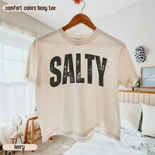 Camiseta Holgada  Salty, Camiseta de Playa de Moda, Camiseta de Verano, Camiseta de Vacaciones, Camiseta Salty, Regalo para Ella, Camiseta Sarcástica - Blanco - Ver 5
