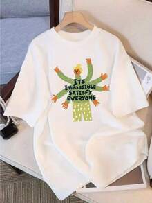 Camiseta de Mujer de Manga Corta con Diseño Exclusivo y Estampado, Novedad Verano 2025, Top Holgado de Media Manga para Mujer - Blanco - Ver 7
