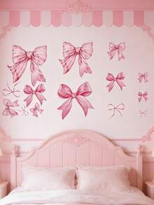 4入組粉色蝴蝶結牆貼，淡粉色水彩蝴蝶結牆面貼紙，可移除，適用於臥室、婚禮、派對、筆記本、冰箱，浪漫幾何主題，易貼易撕，適合臥室、婚禮裝飾，浪漫美學 - 蝴蝶結牆貼 - 查看 8