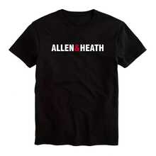 Camiseta con Logotipo de Allen Heath para Hombre y Mujers, Negras con Estampado de Marca en Blanco y Rojo, Cuello Redondo Suave, Camiseta Informal, Regalo para Productor Musical - forma - Ver 1