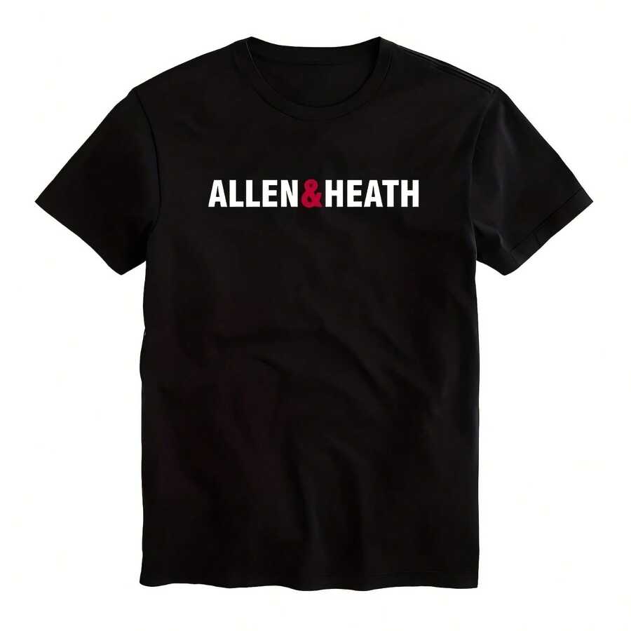 Camiseta con Logotipo de Allen Heath para Hombre y Mujers, Negras con Estampado de Marca en Blanco y Rojo, Cuello Redondo Suave, Camiseta Informal, Regalo para Productor Musical - forma - Ver 1