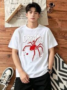 Nueva llegada 2026: Camiseta de manga corta de moda, diseño de nicho de verano, top holgado de talla grande. Camiseta 100% algodón puro, gruesa, en blanco y negro, con diseño gráfico y estampado de letras a la moda, estilo unisex de manga corta. Nueva colección para primavera, verano y otoño, transpirable y cómoda, estilo minimalista y versátil de ropa urbana, conjunto a juego para parejas. - Blanco - Ver 2