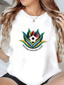 Flor colorida que envuelve un balón simbolizando unión deportiva y pasión por el fútbol sudafricano con energía vibrante y orgullo nacional camiseta de mujer 100% algodón cómoda y moderna - blanco - Ver 1