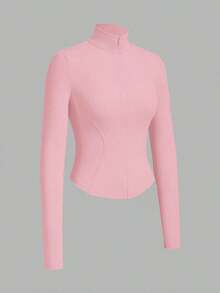 Chaqueta de manga larga de punto ajustada con protección solar para mujer en otoño/invierno, color albaricoque - Rosa - Ver 3