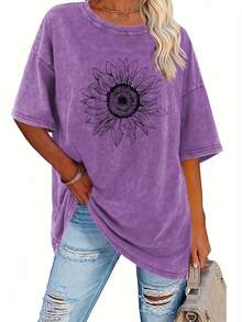 Camiseta de algodón lavado vintage para mujer estampado moderno algodón grueso 220g cuello redondo mangas cortas estilo callejero vintage lavable a máquina uso casual primavera verano camiseta holgada para mujer blusas para mujer camiseta de mujer nacional envio - Albaricoque - Ver 8