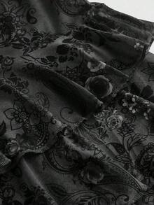 ROMWE Vestido mini con estampado de paisley, volantes, cinta y encaje inspirado en el estilo hippie vintage para mujer - Negro - Ver 3