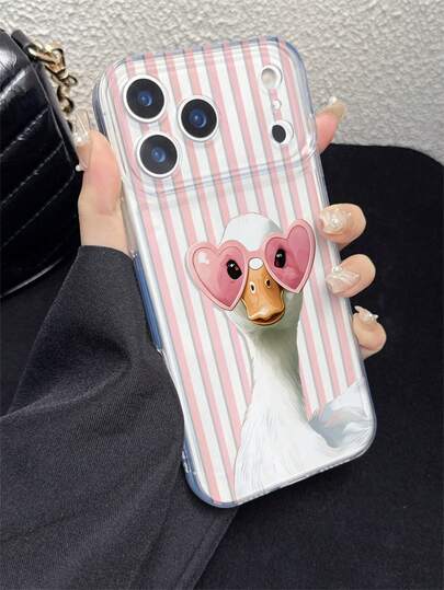 1pc New Creative Minimalist TPU Soft Case With UV Colorful Painting Striped Element & Cute Duck Heart Pattern, Compatible With IPhone7/8/7PLUS/8PLUS/X/XS/XR/XSMAX/11/11PRO/11PROMAX/12/12PRO/12PROMAX/12MINI/13/13PRO/13PROMAX/13MINI/14/14PRO/14PROMAX/14PLUS/15/15PRO/15PROMAX/15PLUS/16/16pro/16promax/16PLUS/17/17pro/17promax/AIR