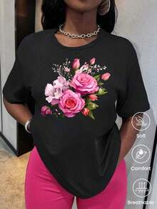 Women's Clothing. Fashionable Short-Sleeved T-Shirt For Spring And Summer 2026, Made In Mexico, 180 Grams. Cartoon Print, Couple Design, Suitable For Indoor Or Outdoor Wear. Crew Neck, Unisex, Ideal For Office And Leisure. One-Piece Pack. Women's Shirts - 黑色 - 查看 1