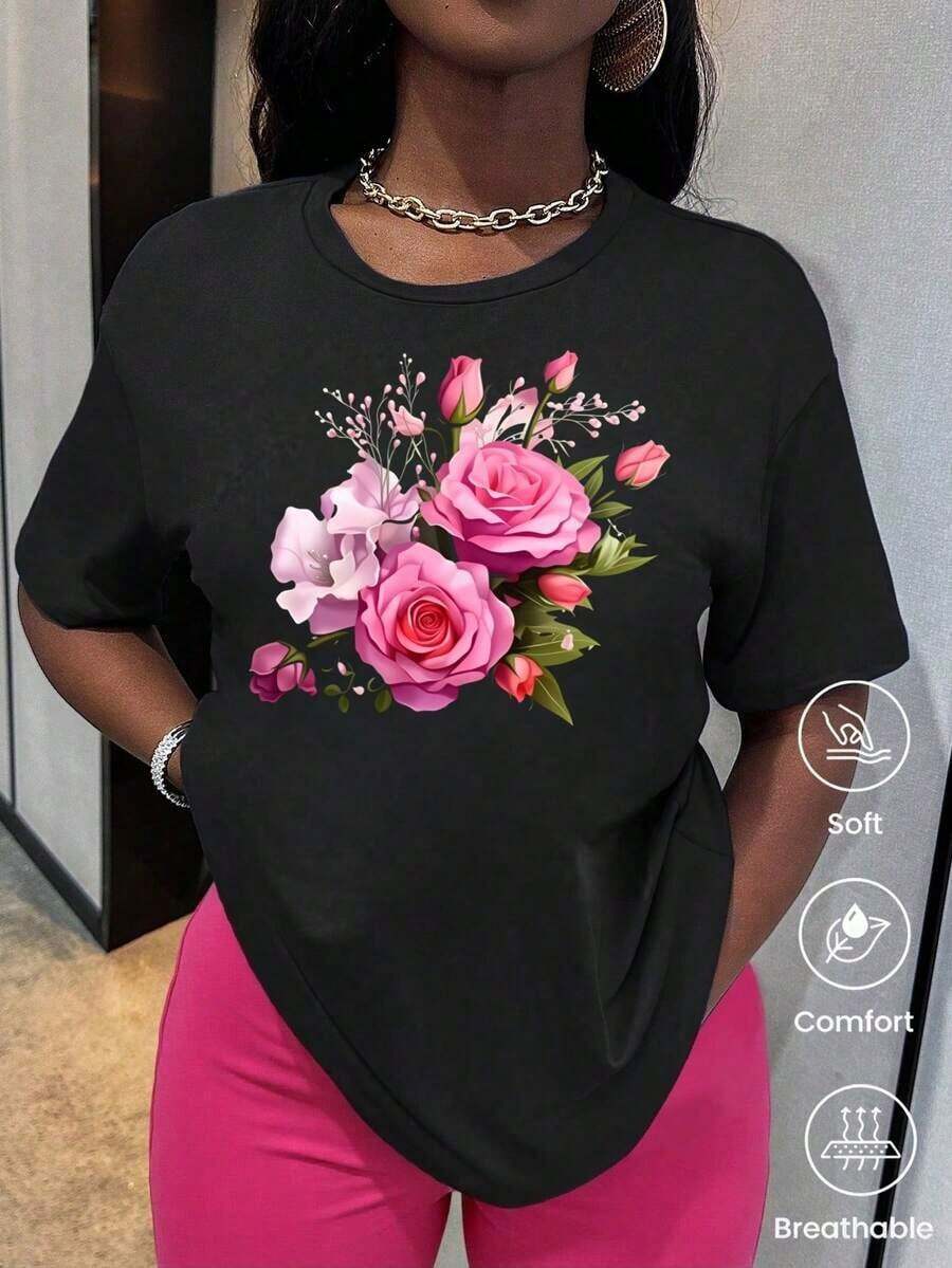 Women's Clothing. Fashionable Short-Sleeved T-Shirt For Spring And Summer 2026, Made In Mexico, 180 Grams. Cartoon Print, Couple Design, Suitable For Indoor Or Outdoor Wear. Crew Neck, Unisex, Ideal For Office And Leisure. One-Piece Pack. Women's Shirts - 黑色 - 查看 1