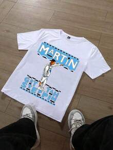 Camiseta con estampado Fitz 4 Kickz, top casual de manga corta y cuello redondo, camiseta gráfica clásica de manga corta y cuello redondo, tops ligeros para primavera y verano. FJHX - Blanco - Ver 4