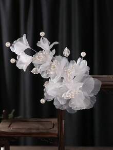 1pc Tulle Bridal Hair Accessory, Wedding Season Hair Clip Decoration,Hair Claws,Bobby Pin - 89928 White - View 5