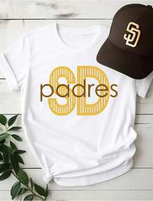 Cute Premium Unisex Casual T-Shirts, Custom San Diego Padres T-Shirt, Personalized Padres T-Shirt, San Diego Padres T-Shirt, Custom Game Day T-Shirt, Custom Game Day Apparel_1 - 白色 3 - 查看 6