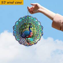 1个3D彩色玻璃彩绘华丽孔雀摆件，尺寸25.5厘米/10英寸*25.5厘米/10英寸，带旋转挂钩，360° DIY创意风车套装，风力驱动旋转，安装简便，适合作为圣诞节、万圣节和其他节日礼物（不含吊坠），款式随机。 - A - 查看 4