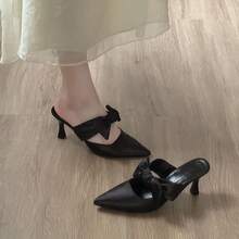 Zapatos de tacón para mujer Zapatos de tacón alto para mujer, nuevo modelo de primavera-verano, francés, con lazo en la puntera, sandalias de tacón para llevar por fuera - Negro - Ver 4
