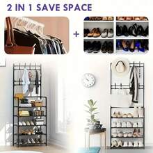 Multi Layer Entry-Level Clothes Hanger And Shoe Rack, Jacket And Shoe Rack, Foyer Bench Storage Rack With 8 Hooks, Can Accommodate 30 Pairs Of Shoes, Suitable For Foyer, Bedroom, Hallway, Office, Suitable As Holiday Gifts - Multicolor - View 9