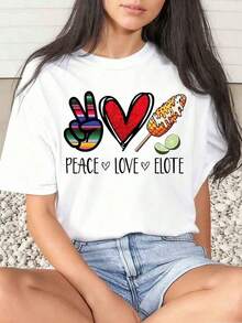 1 Piece Women's T-Shirt With Peace Corn Graphic Print, Casual Festival Style, Round Neck, Short Sleeve, Comfortable, 220g/180g, 100% Cotton - 白色 - 查看 10