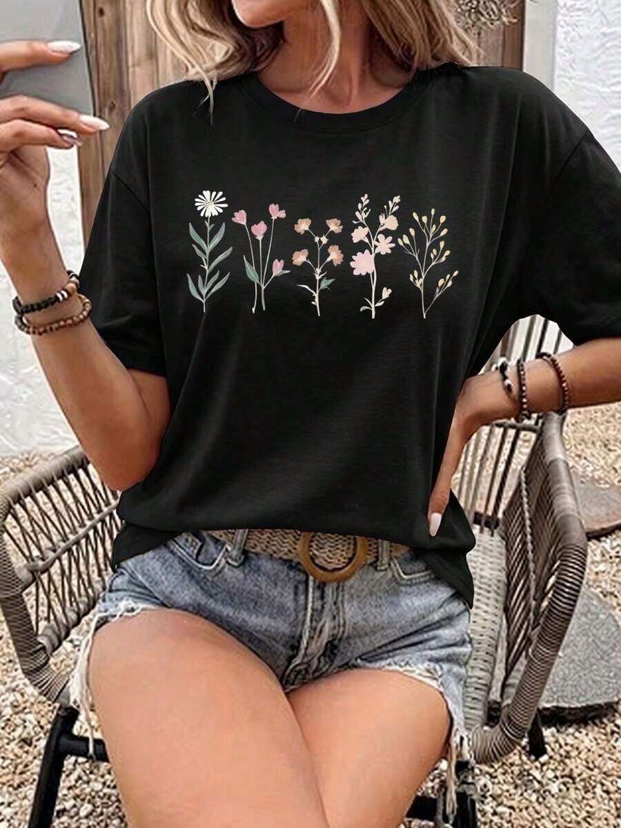 Camiseta Oversize Talla Grande Mujer con Estampado de Corazones y Leopardo - Ropa Casual Chic para Mujeres - Negro-1 - Ver 1