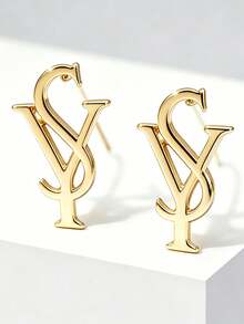 1 Pair Asymmetrical Geometric Letter Stud Earrings - Gold YS Letter Stud Earrings - View 4