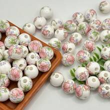 30 Colorful Decorative Beads, Floral Ceramic Beads, Large Hole – Chinese Printed Ceramic Craft Beads. Suitable For Jewelry Making, Ideal For Decorating Necklaces, Bracelets, And Earrings - 30個 - 查看 4