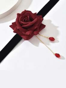 1 chiếc vòng cổ choker nhung hoa hồng phong cách Gothic cổ điển dành cho nữ, vòng cổ tua rua thời trang. - Nhiều màu - Xem 5