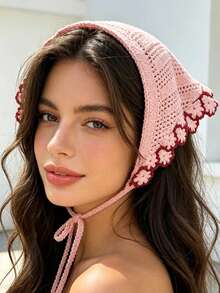 1 pieza Pañuelo triangular de ganchillo con flores, diadema floral linda & dulce para decoración de vacaciones en la playa, accesorios de cabello de verano para mujeres, pañuelos - Multicolor - Ver 6