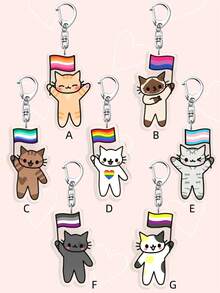 1/7件装 LGBT骄傲猫咪亚克力钥匙扣，可爱卡通猫咪手持骄傲旗帜，可作包包挂饰，包含彩虹旗、女同性恋、双性恋、跨性别者、非二元性别者、无性恋及进步骄傲旗帜，可爱汽车钥匙扣、挂绳及手机装饰，是送给男朋友、女朋友、派对礼物、毕业礼物、手机装饰的理想之选，也是骄傲月、LGBT朋友及盟友的完美礼物。 - 彩色 - 查看 9