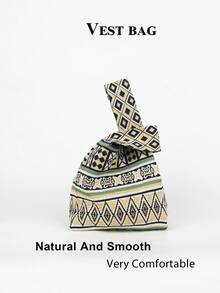 Mini Lightweight Foldable Cute Blue Resin Hollow Breathable Contrast Color Knitted Handbag Wristlet Bag, Suitable For Vacation, Photo Shooting, School For Female Students - Yellow - View 4