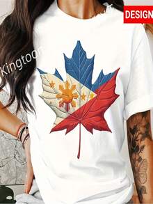 2026 Unisex Patriotic T-Shirt With Maple Leaf Design And Canadian And Philippine Flags, Unisex Summer T-Shirt, Lightweight And Breathable, Pure Cotton, Round Neck, Short Sleeve, With Maple Leaf Design, Gift T-Shirt For Canada National Day. - 白色 - 查看 7