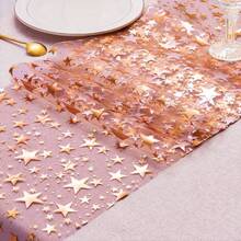 1 Roll Rose Gold Large Star Mesh Polyester Table Runner, Suitable For Atmosphere Decoration, Tabletop Decor, Table Setting Arrangement, Independence Day, Juneteenth And Other Holiday Celebrations - View 5