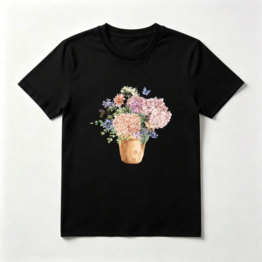 Hydrangeas In A Black Watercolor Cotton Beach Pot - 黑色 - 查看 1