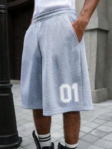 Teen Boys' Numeric Print Knit Sports Shorts, Fashion Versatile Casual Bermuda Shorts For Spring/Summer - Light Grey - View 1