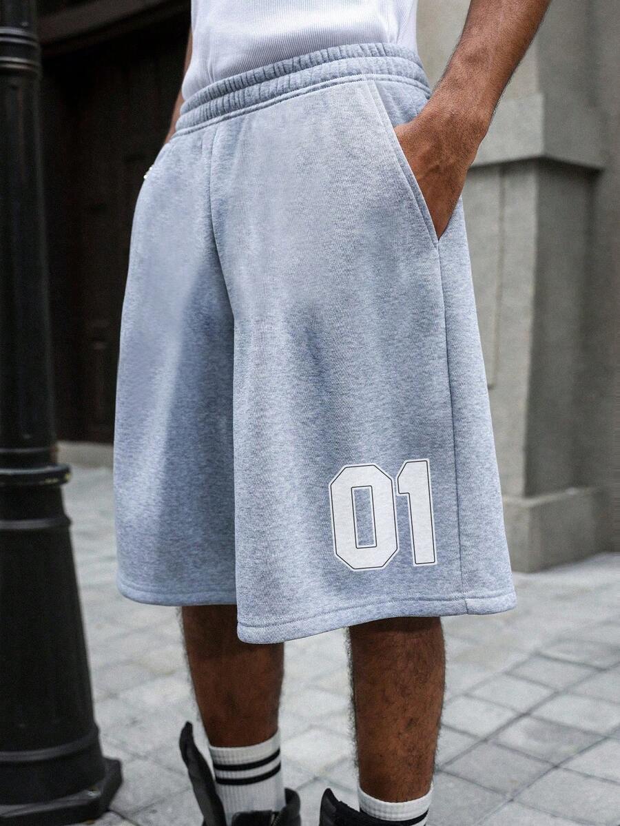 Teen Boys' Numeric Print Knit Sports Shorts, Fashion Versatile Casual Bermuda Shorts For Spring/Summer - Light Grey - View 1