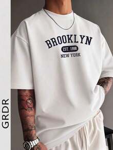 Camiseta de manga corta con cuello redondo y estampado de moda para hombre GRDR, diseño exquisito, esencial para el verano, fácil de combinar, resalta tu estilo. - Blanco - Ver 1