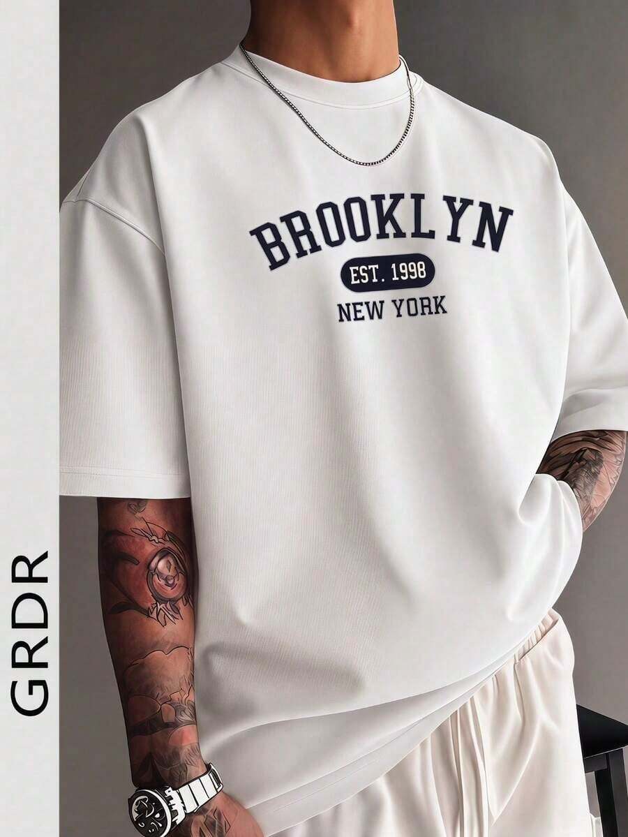 Camiseta de manga corta con cuello redondo y estampado de moda para hombre GRDR, diseño exquisito, esencial para el verano, fácil de combinar, resalta tu estilo. - Blanco - Ver 1