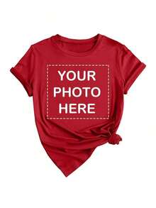 Camiseta suave 100% algodón. Camiseta personalizada - Agregue su propio texto/imágenes (insignia, logotipo de la empresa, foto familiar, selfie) para diseñar su propia camiseta estampada. Agregue sus fotos y textos favoritos (novia, pareja, familia, selfie, mascota, fotos de amigos) para una camiseta estampada personalizada, adecuada para (aniversario, promesa de boda, compromiso, formación de pareja), adecuada para la personalización de grupos de mejores amigas/hermanas, adecuada para uso diario/fiesta de bodas/reunión de empresa/reunión familiar, regalo navideño, Día de la Madre, Día del Padre, estilo otoñal chic, estilo utilitario chic, nuevo estilo de otoño para mujeres, estampado gráfico, ropa casual, camiseta blanca de verano, amor eterno. Camiseta de algodón transpirable, combina con todo. - Rojo - Ver 2