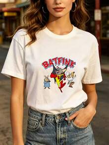 Batfink 180g Fashion T-Shirt For Everyday Wear, Unisex Casual T-Shirt, Gift, Group Wear, Short Sleeve Crew Neck T-Shirt, Fashion Printed T-Shirt For The Holiday Season - Unisex Loose Cotton Short Sleeve Crew Neck T-Shirt In Urban Vintage Style. - 白色 - 查看 7