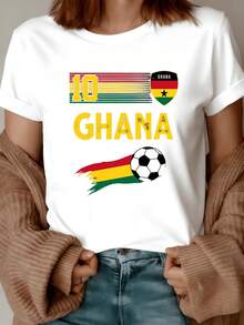 Ghana Flag With Vibrant Red, Yellow, And Green Colors Alongside The Number Ten And A Ball, Reflecting National Pride And Passion For Football. A Modern, Comfortable, And Casual Women's T-Shirt. - 白色 - 查看 8