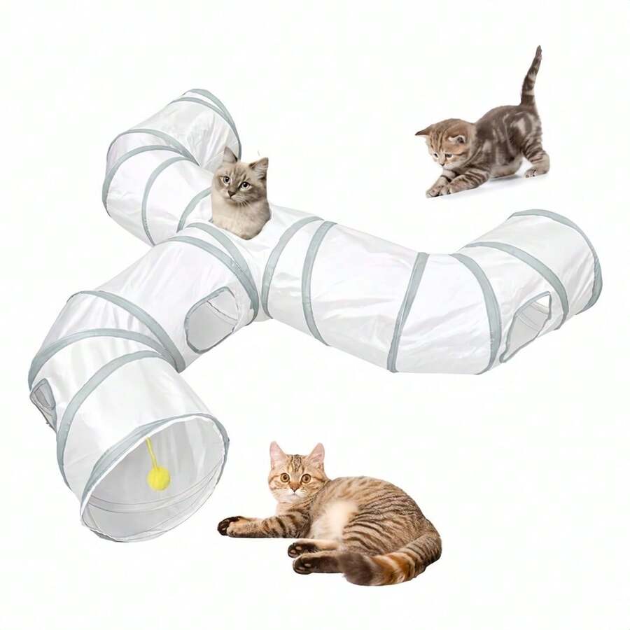 3 Styles Cat Tunnel, Suitable For Indoor Cats, With Observation Holes, Large Foldable Rainbow Pet Tunnel Toy With Hanging Ball, Interactive Toy For Cats, Rabbits, Small Dogs - White - View 1